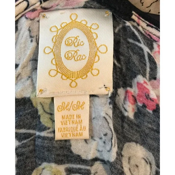 Anthro Ric Rac Floral Racerback Tank Black Sheer Back Ruffle M - Picture 7 of 9